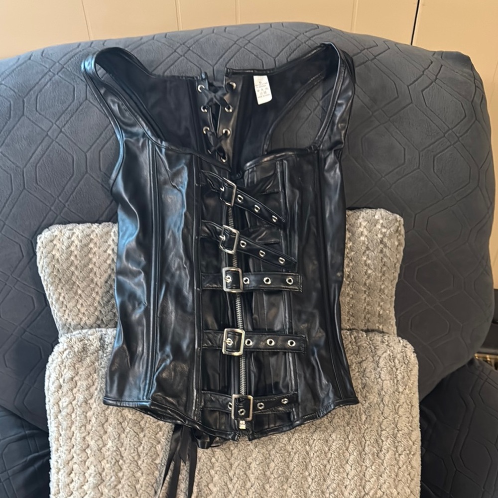 Black Faux Leather Corset Top